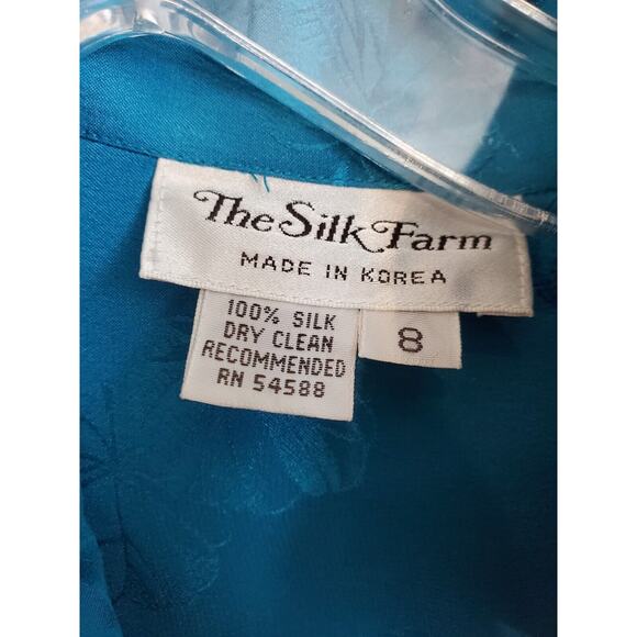 The Silk Farm Vintage Blue Embossed High Neck 1970s Elegant Blouse Size 8 - Picture 12 of 16